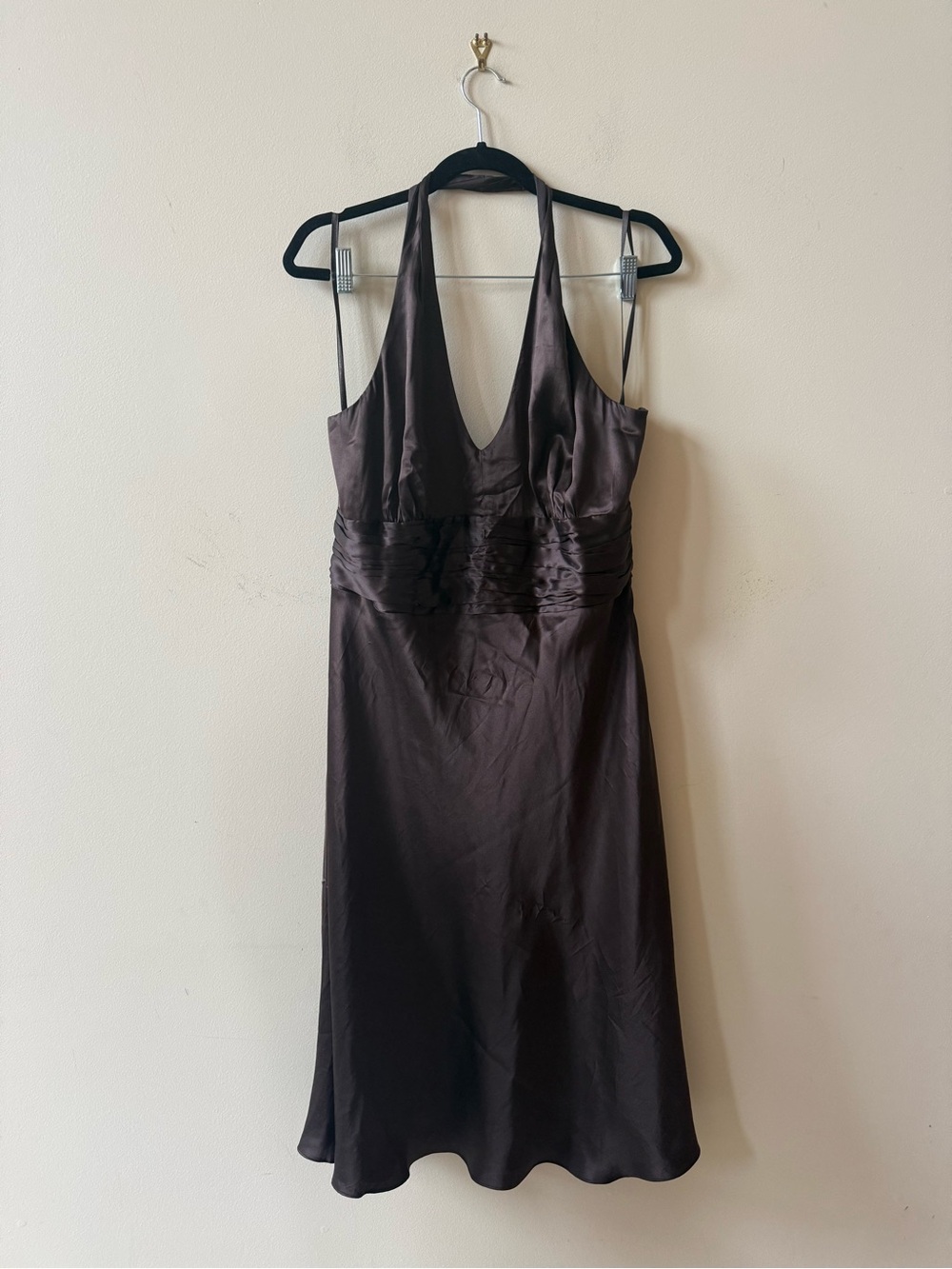 LOFT Brown Satin Halter Slip Dress